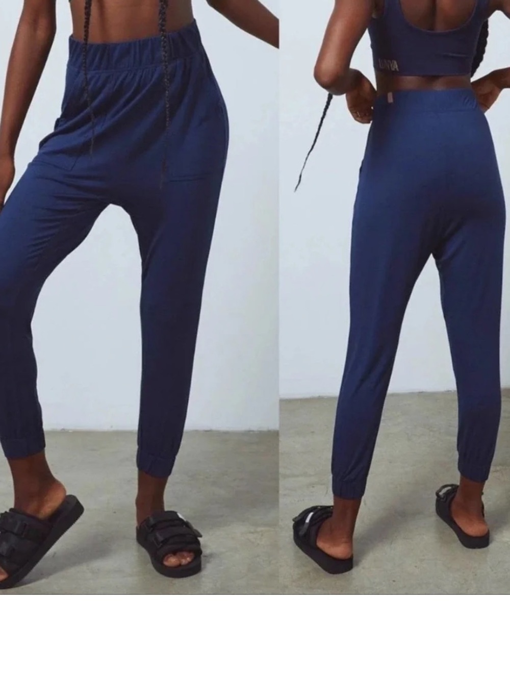 Lunya Soft Elastic-Waist High-Rise Jogger lounge Pants deep blue XS